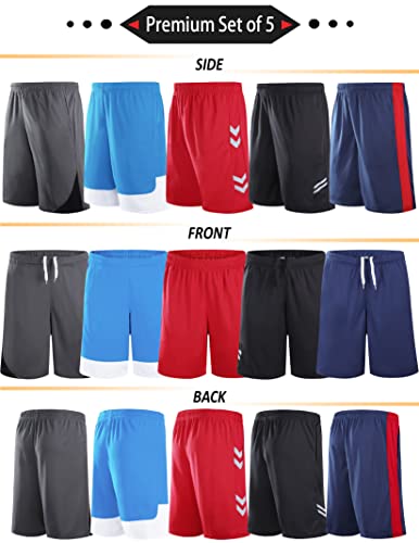 Pack Of 5 Men's Athletic Basketball Shorts Mesh Quick Dry Activewear With Pockets (Set 2, Large) #TOP5