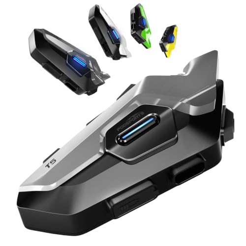 Fodsports T5 Motorcycle Bluetooth Headset with Music Sharing, 2 Riders Helmet Intercom Communication Systems, 9-Language Voice Prompts/Voice Assistant/FM Radio/2 Type Mics/4 Colored Faceplates