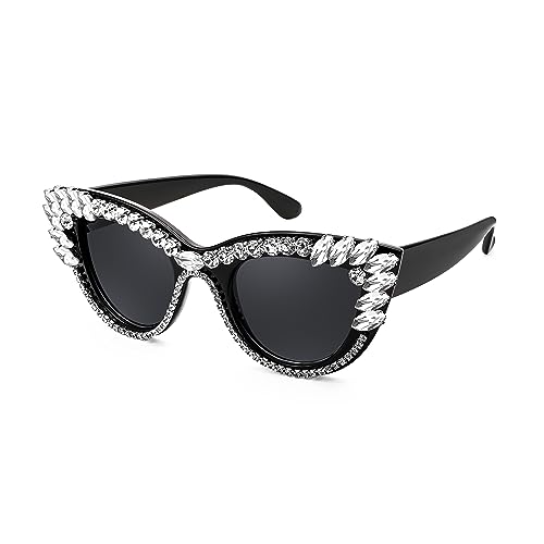 FEISEDY Retro Cat Eye Women Sunglasses Crystal Rhinestone Sparkling Bejewelled Vintage Sunnies B40754