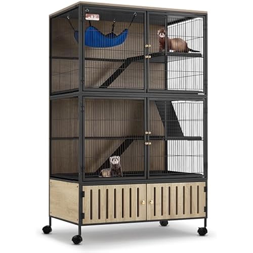 Fragess Metal Large Guinea Pig Cages 5 Levels, 60" H Rolling Ferret Cage with Removable Ramps & Double Door, Cage with Locker, Squirrel Cage Christmas Decoration Pet Crate Furniture
