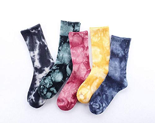 boogift Calcetines Coloridos Mujer Calcetines De Algodón Niña con efecto tie-dye de Lady's Soft Crew Socks colección de divertidos y novedosos calcetines coloridos (B 5 Pares)