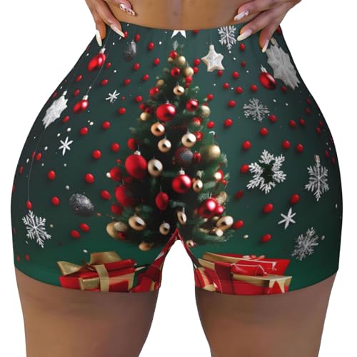 Round Ball Christmas Tree Pattern Sports Shorts, high Elastic Slim Fitness Pants, Suitable for Yoga/Leisure/Daily wear