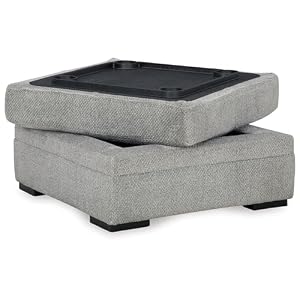 Signature Design by Ashley Casselbury Contemporary Square Upholstered Storage Ottoman with Removable Top and 4 Cup Holders, Light Gray Signature Design by Ashley Casselbury Contemporary Square Upholstered Storage Ottoman with Removable Top and 4 Cup Holders Light Gray
