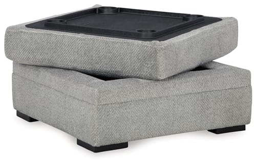 Signature-Design-by-Ashley-Casselbury-Contemporary-Square-Upholstered-Storage-Ottoman-with-Removable-Top-and-4-Cup-Holders-Light-Gray Signature Design by Ashley Casselbury Contemporary Square Upholstered Storage Ottoman with Removable Top and 4 Cup Holders Light Gray
