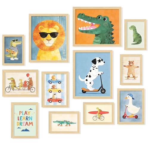Baby Boy Nursery Wall Decor - Colorful Animal Posters For Room Aesthetic Cartoon Nursery Pictures Kids Wall Art For Bedroom Playroom (Unframed)