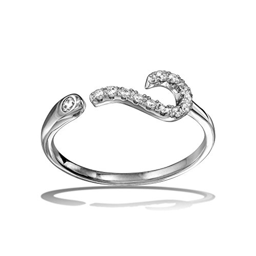 CloseoutWarehouse Clear Cubic Zirconia Question Mark Ring Rhodium Plated Sterling Silver