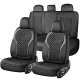 Coverado Seat Covers Full Set, Luxury Leather Car Seat Cover with Carbon Fiber Accents Design, Spill-Proof Durable Black Automotive Seat Covers, Front and Rear Seat Protectors Universal Fit Most Cars