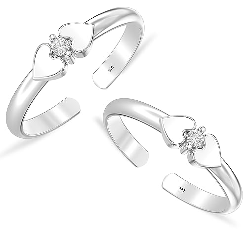 Image of TRUESILVER ACPL Women's 925 Sterling Silver BIS Hallmarked Classic Leaf White Zircon Stone Toe Rings