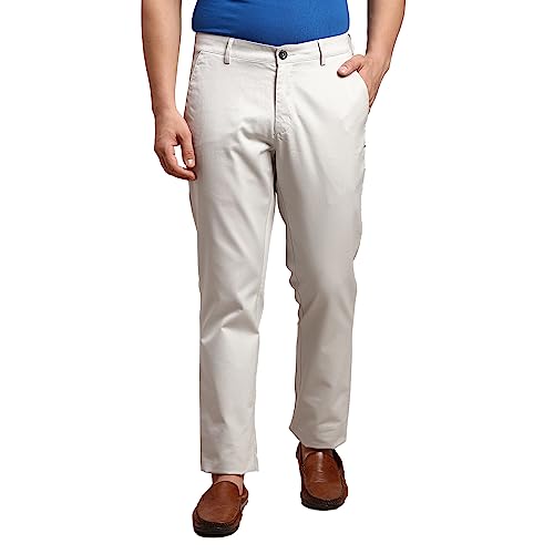 Image of Colorplus Men's Pure Cotton Solid Piece Dyed Pattern Contemporary Fit Flat Front Casual Trouser