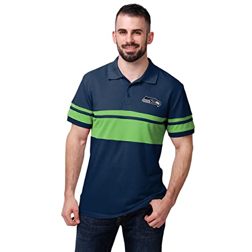 FOCO NFL Seattle Seahawks Football Team Logo Cotton Stripe Polo Shirt, Team Color, XX-Large