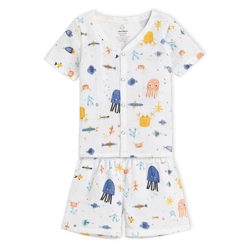 Image of The Boo Boo Club Kid'S 100% Muslin Organic Cotton Printed Button Shirt and Short Set | Half Sleeve Shirt | Summerwear Set | Kids Cothing Wear Set