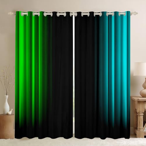 Feelyou Abstract Ombre Decorations Curtains for Kids Teens Women Green Teal and Black Window Drapes Treatments Geometric Modern Window Curtains Bedroom, 52W X 84L,2 Panels