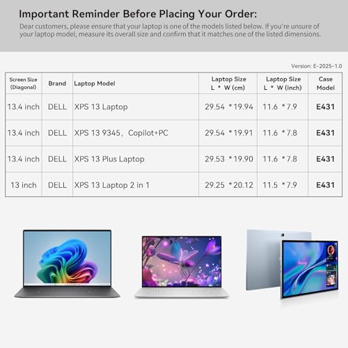 Image of Smatree Laptop Sleeve for 13.3 inch DELL Pro 13 Premium PA13250 | for 13.3 inch DELL Latitude 9330 /7330,13.4inch XPS 13 9345 Copilot+PC /13 2-in-1 /13 Plus,XPS 13 Case(E431)