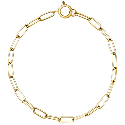 Real Genuine Solid 1/20 14K Yellow Gold Paperclip Bracelet 4 mm 7 Inch Paper Clip for Women and Men Golds