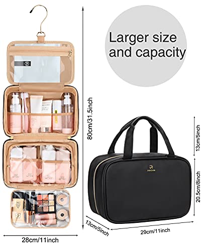 Relavel Toiletry Bag, Travel Hanging Toiletry Bag for Men and Women, Makeup Cosmetic Bag Travel Organizer for Toiletries, Shampoo, Water-resistant Leather and Lining, Full Sized Container Travel Bag