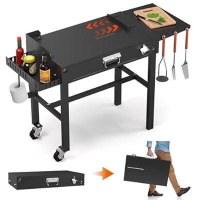 Portable Grill Table for Blackstone Griddle, 31" W x 17" D Folding Grill Cart Griddle Stand,Adjustable Table with Paper Towel Holder, Fit 17"/22"/32 "Griddle Large Space