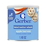 Gerber Baked Teether Wheels, Apple Harvest Crunchy Teether Snack, Baby Crackers, 6PK