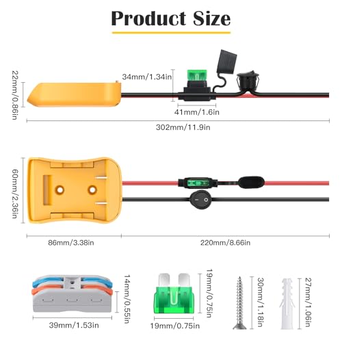 Image of 2 Packs Adapter for Dewalt 20V Battery Adapter for Power Wheel Battery Upgrade Conversion Kit with Switch, Fuse & Wire Terminals, 12AWG Wire, Power Tool Power Connector for DIY Rc Car Toys