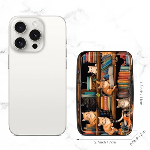 Image of Card Holder Credit Cards Holder for Women RFID wallet women Business Card Holder Wallet Mini Aluminum Card Wallet RFID Blocking Slim Metal Hard Card for Women, Cat Illustration