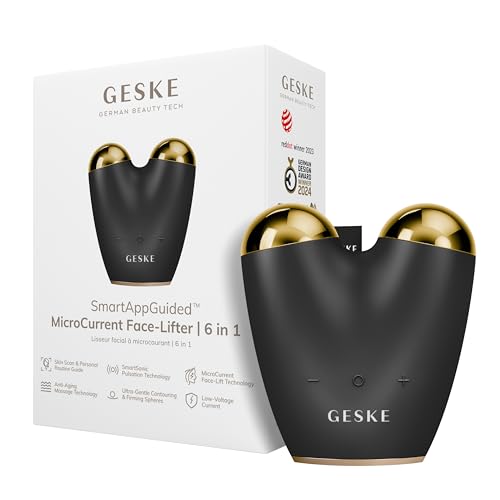 GESKE SmartAppGuided MicroCurrent Face Lifter | 6 in 1 | Anti-aging device | Instant face lift | Skincare tool | Remove wrinkles for firm & youthful skin | Advanced smoothing facial firmer