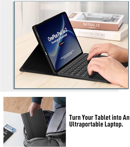 Image of HOM Tri-Fold 7-Colour Backlight Detachable Wireless Bluetooth Keyboard with Trackpad /Touchpad Tablet Cover Case for OnePlus Pad Go 2 Tablet 12.1-inch