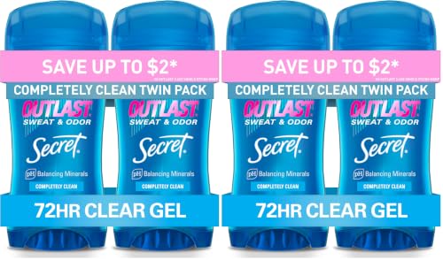 Image of Secret Outlast Antiperspirant Deodorant for Women,72hr Sweat & Odor Protection,PH Balancing Minerals,Clear Gel,Completely Clean Scent,2.6 oz,(Pack of 4)
