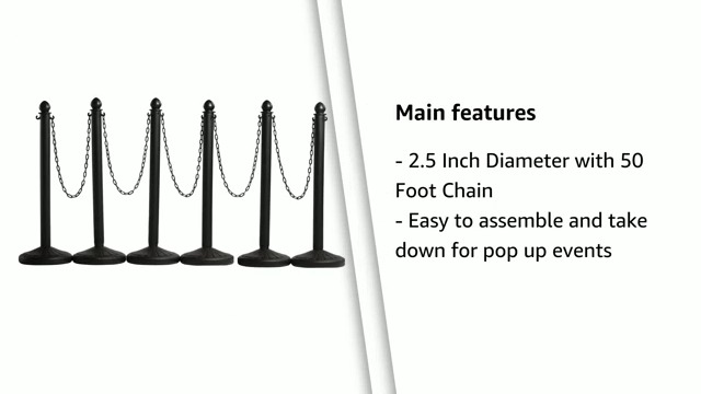 Image of Plastic Stanchion Crowd Control Barrier Kit, Black, 6-Pack, 50 Ft Chain