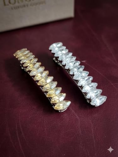 Image of Pearl & Crystal Hair Clips Set for Women, Elegant Rhinestone Barrettes, Stylish Hair Pins for Party, Wedding, Daily Wear - Pack of 2