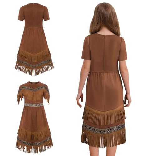 Kids Girls Maiden Prince Dress Fancy Party Fringe Tassel Native American Dress Up for Carnival2
