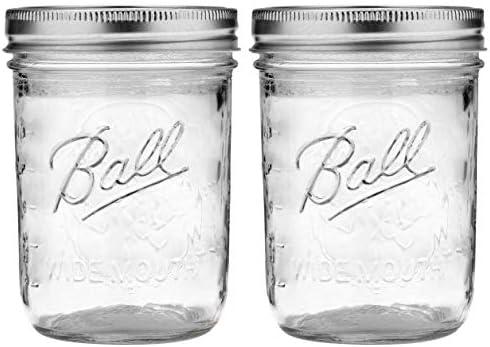 Ball Jar with Lid and Band - Pick Your Size and Color (Clear, Wide Mouth Pint - 16 oz.) Pack Of 2