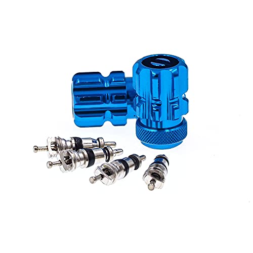 PIVOTRAX Tire Valve Stem Caps (Valve Stem Core Remover) and Valve Cores | Set of 2 Caps and 4 Cores | Blue | Universal fit for Cars, SUV, Truck, Motorcycles, Bike (NOT for Presta Valve)