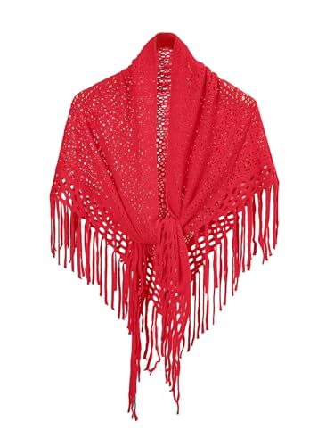Image of Verdusa Women's Boho Fringe Crochet Shawl Hollow Out Knitted Wrap Cape Cardigan