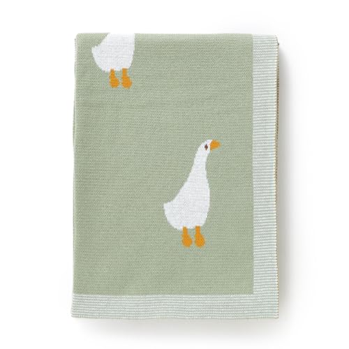 DovFanny Babydecke 100 % Baumwolle gestrickt weiche Decke für Neugeborene mit schönem Zebra 100 x 80 cm (Grün-Gans)