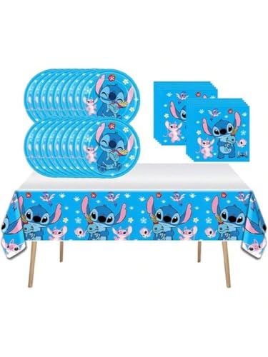 41 pcs Themed Party Supplies 20 Plates 20 Napkins and 1 Tablecloth Birthday Party Decorations for Boys and Girls (blue)