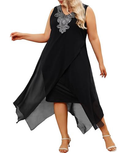 OCSTRADE Womens Plus Size Chiffon Dress Loose Sleeveless Flowy Cocktail Party Midi Dresses2