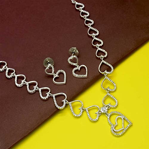 Image of KOLLAM SUPREME PREMIUM FASHION SILVER POLISH AD HEARTS NECKLACE SET FOR WOMEN