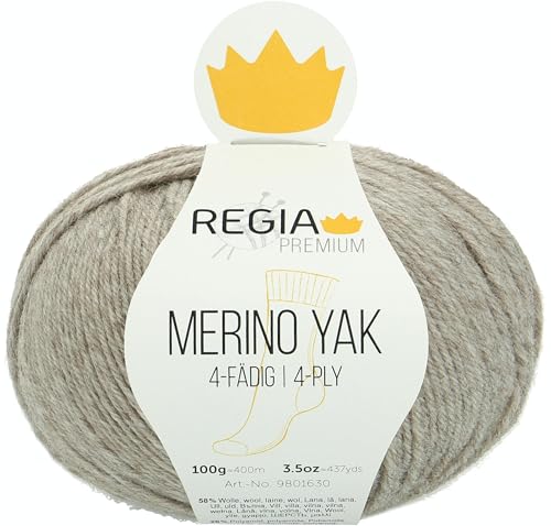 REGIA Premium Merino Yak 9801630-07510 beige meliert Handstrickgarn, Sockengarn, 100g Knäuel