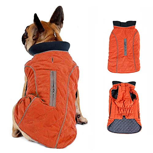 Dog Coat with Reflective strim, Winter Dog Jacket Water Resistant underbelly Warm Puppy Suit with Harness Hole - Suitable for French Bulldog, shitzu, Jack Russell Terrier - M - Orange