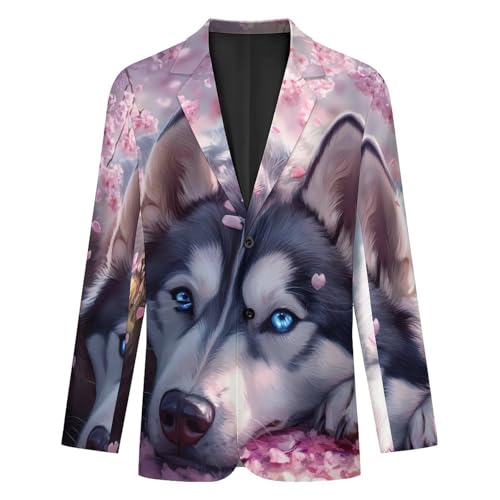 Cute Dog Husky Men's Suits Business Formal Suit Dress Print Jackets Casual Wedding Party Coat4