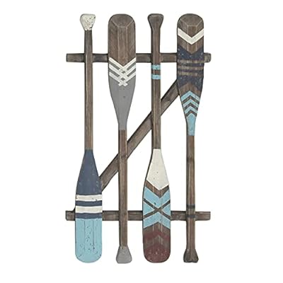 Deco 79 Wood Paddle Novelty Canoe Oar Wall Decor with Arrow and Stripe Patterns, 21" x 2" x 36", Brown 419JW16ICsS. SS400