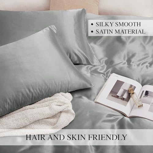 Image of Homestan Satin Bedsheet for King Size Bed with 2 Pillow Covers, Modern Bed Sheet for Romantic Nights(100x108 inches, Silver)