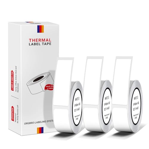 ORGBRO Etiqueta Térmica Para Etiquetadora, 3 Rollos Etiquetas Adhesivas Personalizadas 12×40mm Térmica Etiquetas Adhesivas, Pegatinas Autoadhesivas para Oficina y Hogar, 160 Etiquetas/Rollo, Blanco