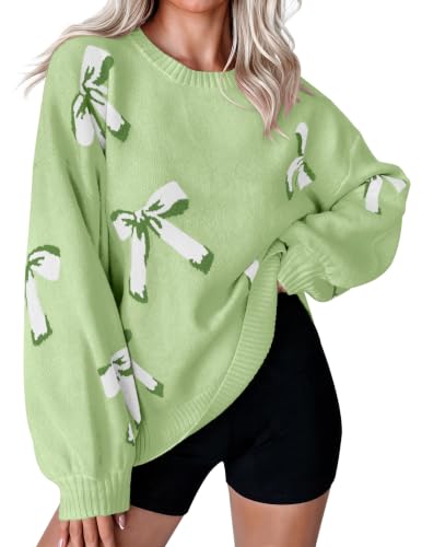 Image of Libsorge Womens Oversized Cute Bows Crewneck Pullover Sweater