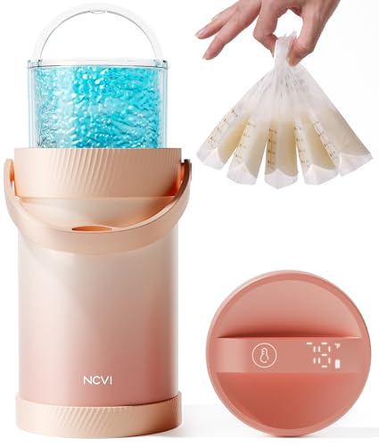 NCVI Portable Breast Milk Chiller Thermos Bottle(Wide-Mouth), Stainless Steel Baby Milk Cooler for Travel Work, Refrigerated Milk Freezer with Gel Tube Suitable for Milk Storage Bags, Pink 20fl oz