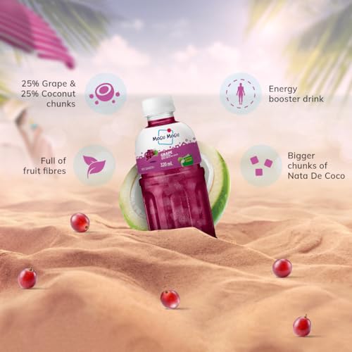 Image of Mogu Mogu Lychee & Grape Juice Drink with Nata de Coco Jelly 320ml (Pack of 6)| Refreshing Tropical Thai-Made Sip & Chew Beverage