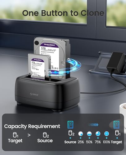 Image of ORICO Hard Drive Docking Station Dual Bay USB 3.0 to SATA with Duplicator /Offline Clone Function External Hard Drive Dock for 2.5'' /3.5'' HDD SSD Max Up to 44TB Support UASP Plug&Play-DD-C