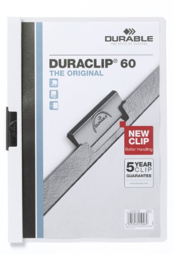 Durable 220902 Duraclip Klemm-Mappe, A4, 6 mm, weiß, 60 Sheets