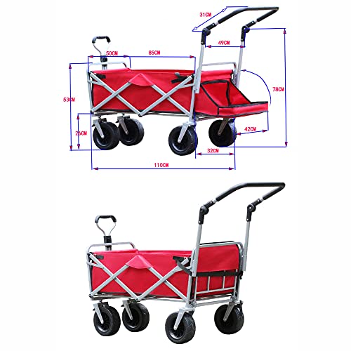 Carrito plegable para camping portátil al aire libre con capacidad de 100 kg, con freno y mango ajustable miniatura 7