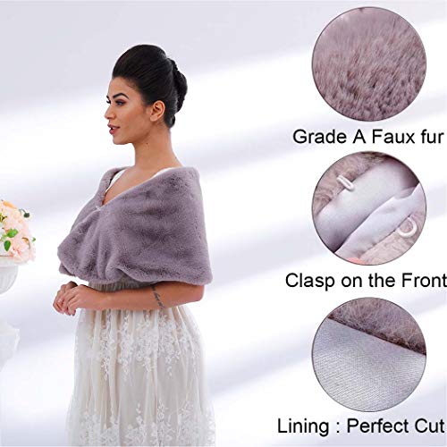 Women's Short 1920 Faux Fur Shawl Bridal Wedding Fur Wraps and Shawls Faux Mink Shawl for Women and Girls4