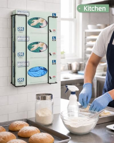 Image of Gloves Holder Wall Mount, 3-Box Capacity Metal Glove Dispenser Rack, Black